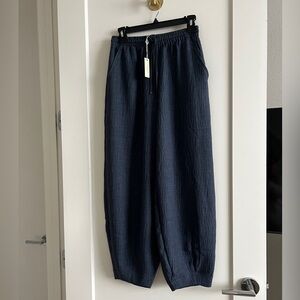 NWT MAX STUDIO LONDON Indigo Linen Blend Drawstring Lantern Pants Size XS NEW
